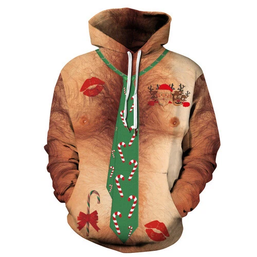 Women Men Sweatshirt 3D Print Special Funny Christmas Chest Hair