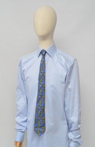 Paco Rabanne Paris Luxury Men's Blue Pure Silk Paisley Tie Cravat Made in Italy - Picture 8 of 9