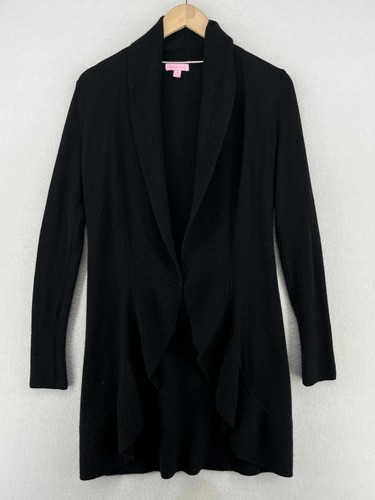 LILLY PULITZER Pullover XS Kaschmir Cardigan offen Schal Rüschen Drapiert Staubtuch schwarz