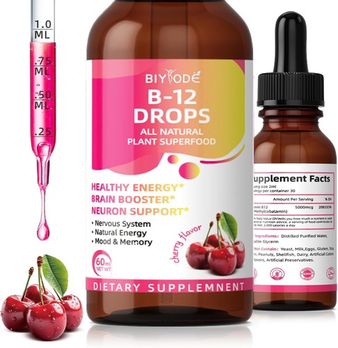 Vitamina B12 Gocce Liquide Alta Resistenza 5000mcg 60ml Integratore di Metilcobalamina - Foto 2 di 8