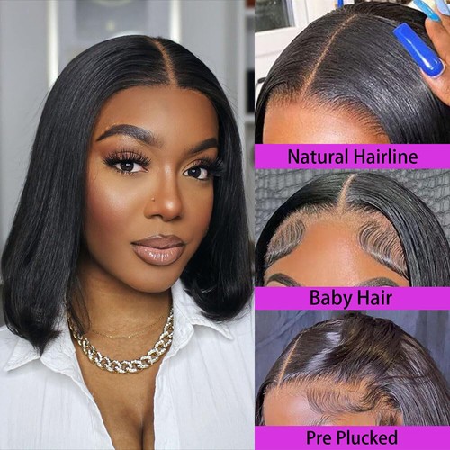 Peluca Bob Sin Pegamento Cabello Humano Wear And Go Pre-cortada 13X4 HD Encaje Frontal Pelucas Rectas - Imagen 2 de 11