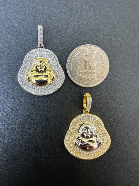 Alternate view of Buddha Pendant Real Moissanite Solid 925 Silver 14k Gold Plated Iced Necklace
