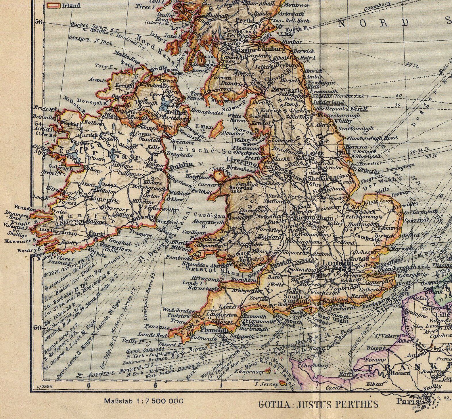 1943 VINTAGE WWII MAP OF GREAT BRITAIN UNITED KINGDOM SCOTLAND IRELAND 