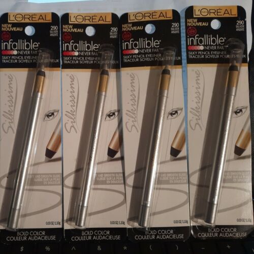 4 L'Oreal Paris Infallible Never Fail Eyeliner 290 Silver 0.03 oz SEALED LOT - Picture 2 of 6