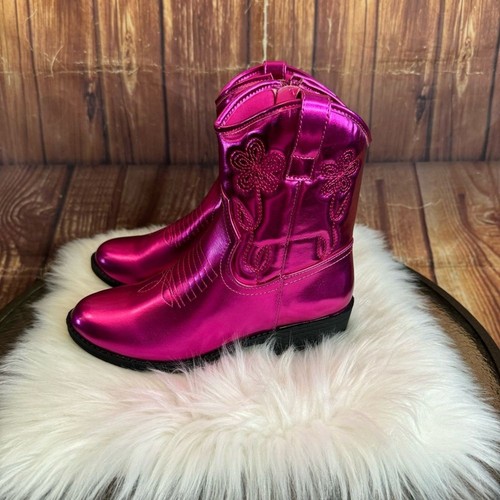 Steve Madden Girl’s Metallic Hot Pink Western Cowboy Boots Size 3 - Picture 3 of 13