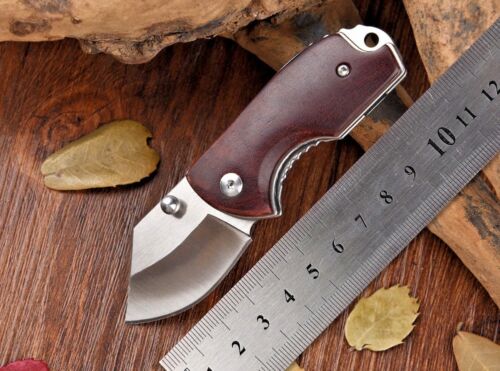 Cuchillo de hoja de acero D2 hoja plegable mango de madera roja cuchillo de caza supervivencia 58HRC - Imagen 2 de 6