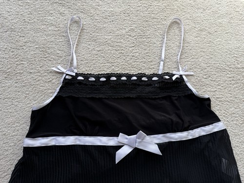 NEW FOREVER 21 Black Camisole Top Delicate LACE Trim Tank Top Bow Semi Sheer L - Picture 6 of 17