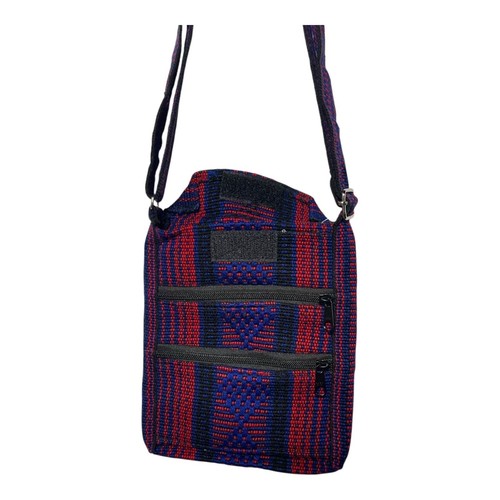 Boho Woven Crossbody Bag – Red & Blue Tribal Pattern, Adjustable Strap, Multi-Zi - Picture 2 of 3