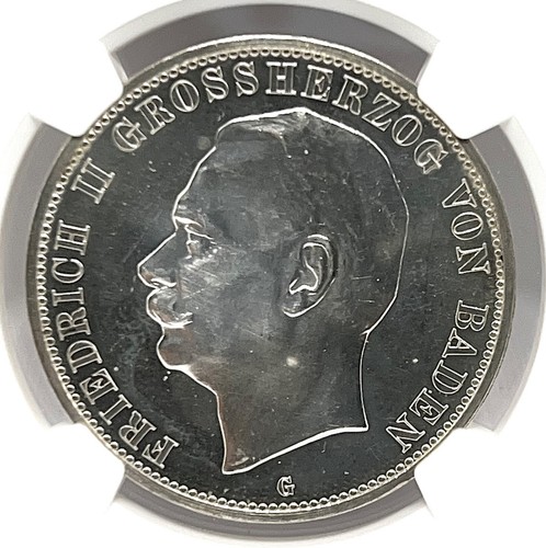 German States Baden 1908 5 Mark Coin Thaler NGC PF 64 Taler PROOF UNC RARE PP - Picture 3 of 3