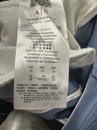 Armani Exchange Men’s Size 29 Sky Blue Chino Style Pants Belt Loops - Picture 6 of 6