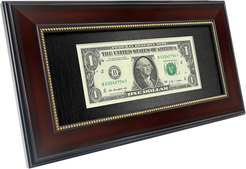 Mahogany Dollar Bill Frame with Black Mat or Display 4x9 Picture without Mat,... - Picture 8 of 12