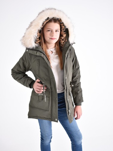 Girl's Water Resistant Fur Lined Fishtail Back To School Winter Parka Coat - Picture 21 of 26