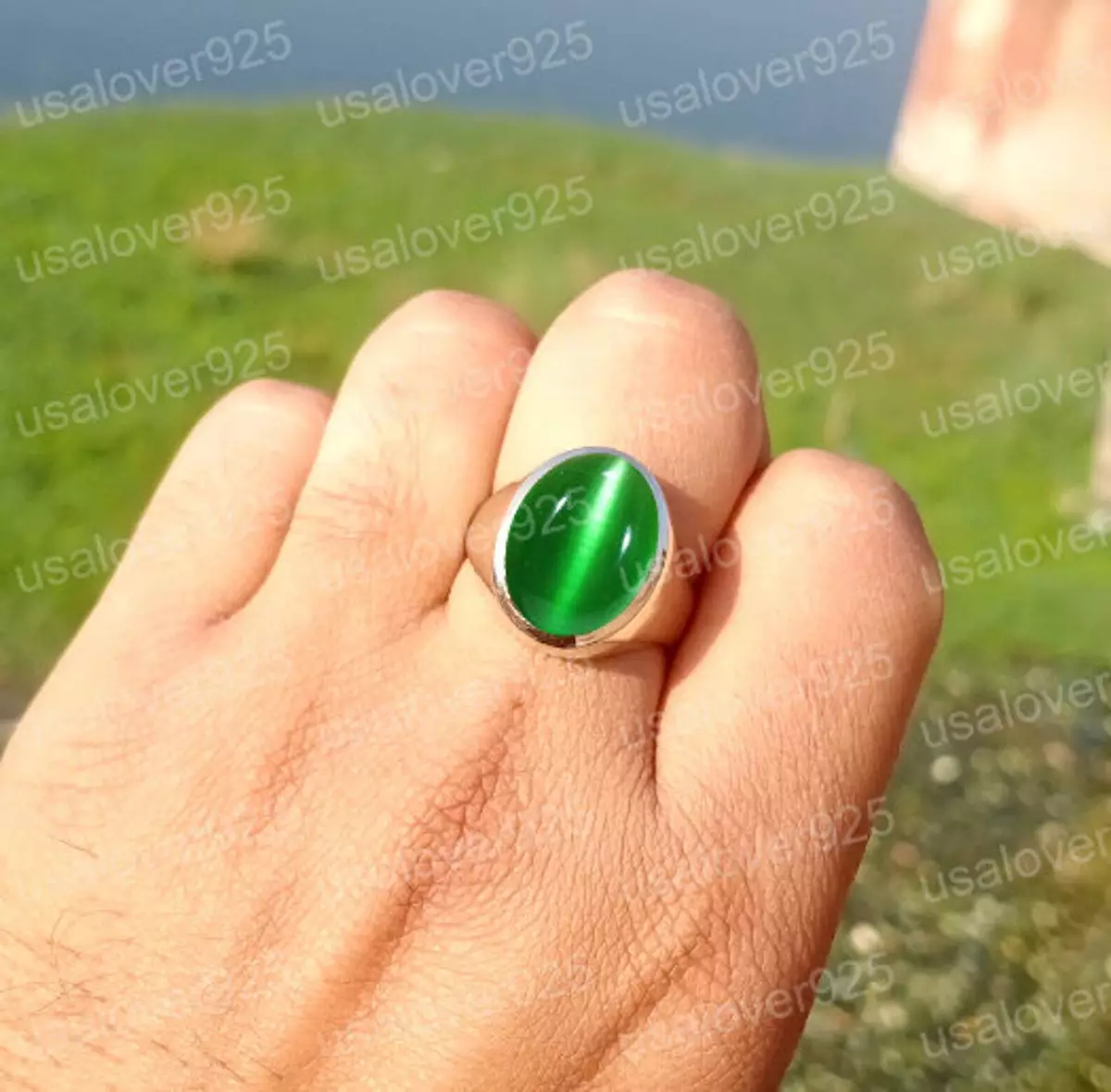 Natural Green Cats Eye Chrysoberyl Gemstone Sterling Silver