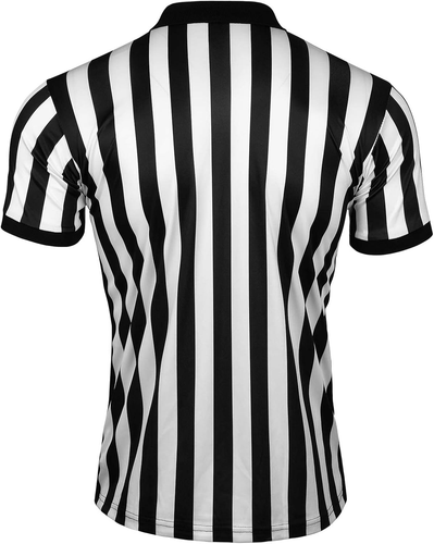 Mens Official Black & White Stripe Referee Shirt Zipper Collared Short Sleeve Um - Picture 7 of 12
