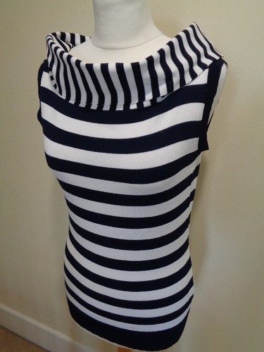 PASSIONI BLUE AND WHITE STRIPED OFF THE SHOULDER TOP - SIZE SMALL - Picture 3 of 7