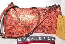 Patricia Nash Riley  Crossbody Burnt Coral Metallic Tooled Print NWT $169