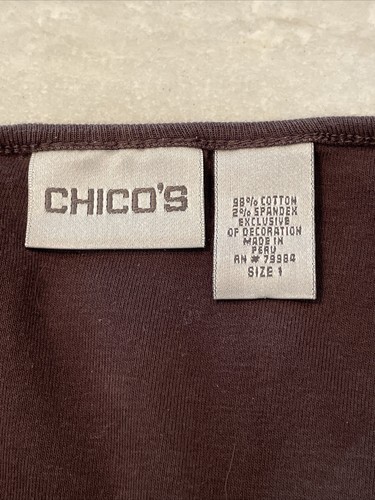 CHICOS Sz 1 Brown Top Stretch Studded Embellished Long Sleeve Pullover Shirt - Picture 7 of 8