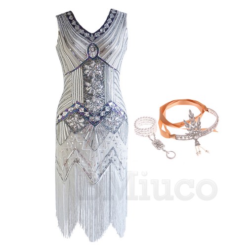 1920s Flapper Dress Gatsby Prom Gown Sequins Evening Roaring 20s Vintage Dresses - Picture 9 of 34