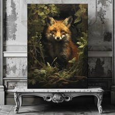 Portrait of a Red Fox in Moody Green Woodland - Gothic Wall Art Canvas Print