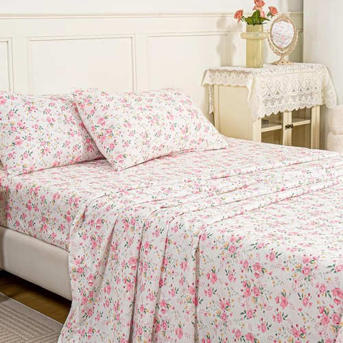 Queen Sheet Set Ultra Soft Deep Pocket Floral Bedding Wrinkle Free Microfiber - Picture 10 of 44