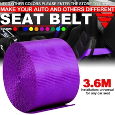 Purple 3.6M Seat Belt Webbing Polyester Seat Lap Retractable Nylon Safety Strap