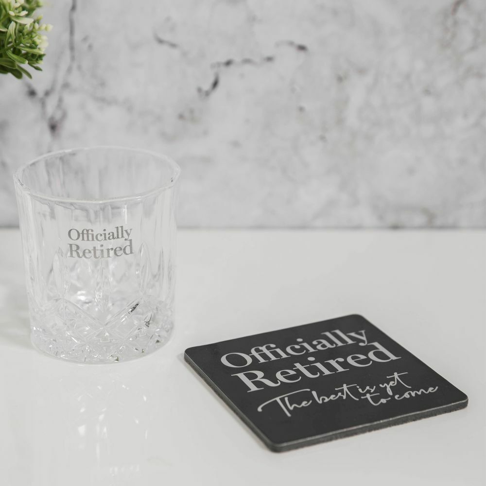 Officially Retired Whisky Glass and Coaster Set - Perfect Retirement Gift-image