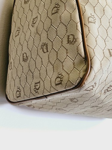 Vintage Christian Dior Beige Monogram Honeycomb Boston Canvas Duffle Bag COA - Picture 8 of 24