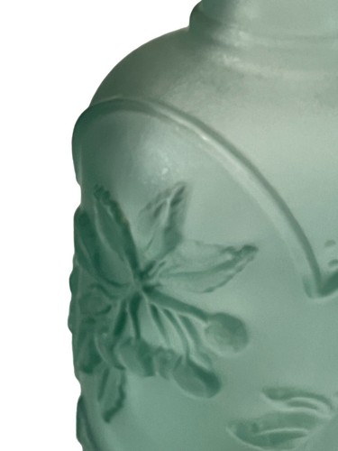 Vintage Flasche Satiniertes Glas Aqua Grün Obst Blätter Korken Matt Erhöhtes Design 8" - Bild 5 von 13