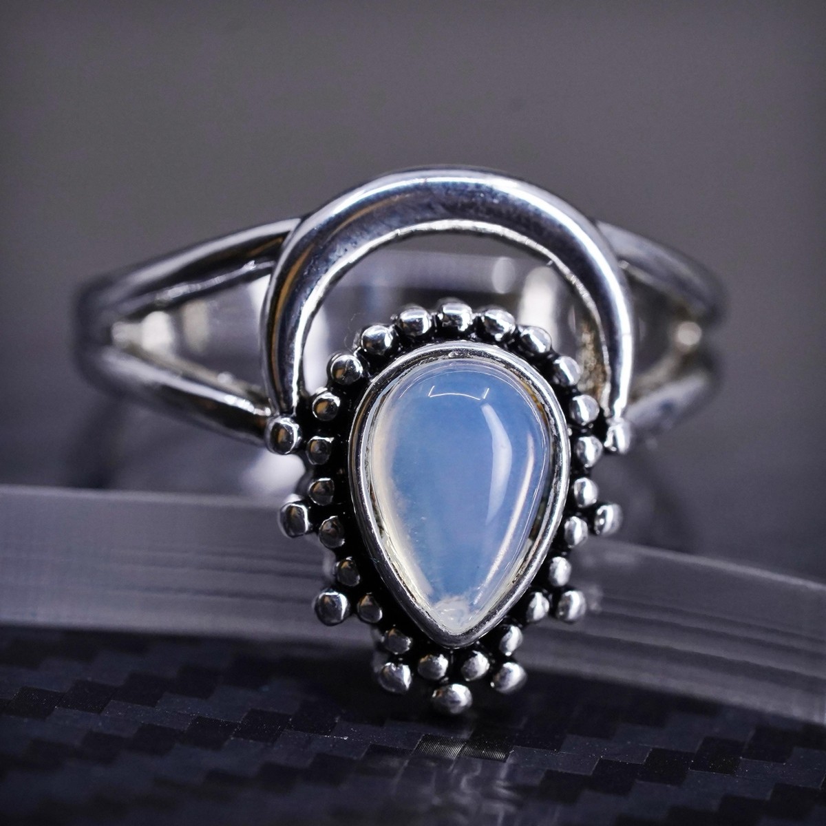 Moonstone Stackable Ring Teardrop Sterling Silver, Sizes 5 to 9 Moonstone Stackable Ring Teardrop Sterling Silver, Sizes 5 to 9