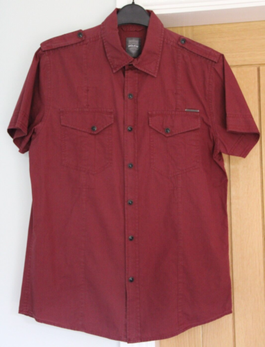 Mens Police Short Sleeve Burgundy Shirt. Size 2. Used.