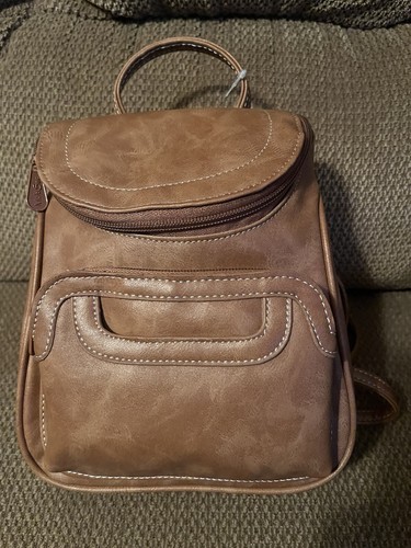 MultiSac Major Backpack Purse Vegan Leather Light Brown Travel Organize Pockets - Picture 2 of 6