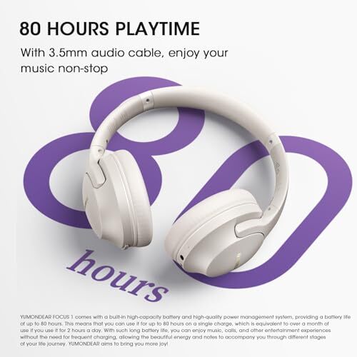 Bluetooth Headphones Over Ear, 80H Playtime Headphones Wireless with Light Gray - Picture 3 of 7