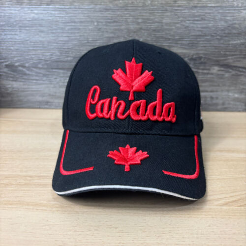 Canada Hat Cap Strap Back Black Red Maple Leaf Adjustable Outdoors