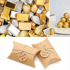 50PCS Kraft Pillow Boxes, 5.2X3.5X1.6 Inches Candy Favor Paper Box, Brown Gift B