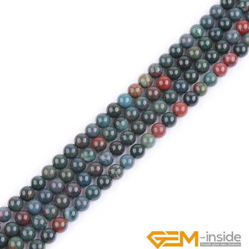 Natural Dark Green Bloodstone Gemstone Round Loose Beads 15" Strand 4/6/8/10mm - Foto 18 di 37
