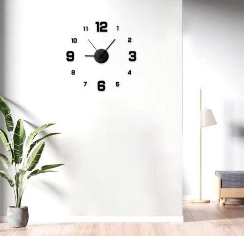 Wanduhr 3D Wand Quarzuhr Ziffern Kreativer rahmenlose Wanduhr Tattoo Wohnzimmer - Bild 2 von 4