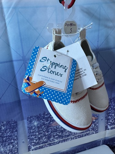 Children Toddler Stepping Stones Size 5 White Sneakers Baseball Stitching MLB - Picture 3 of 13