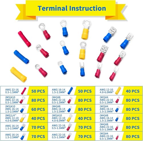 280/1200Pcs Assortment Insulated Electrical Wire Connectors Crimp Terminals Kit - Picture 25 of 46