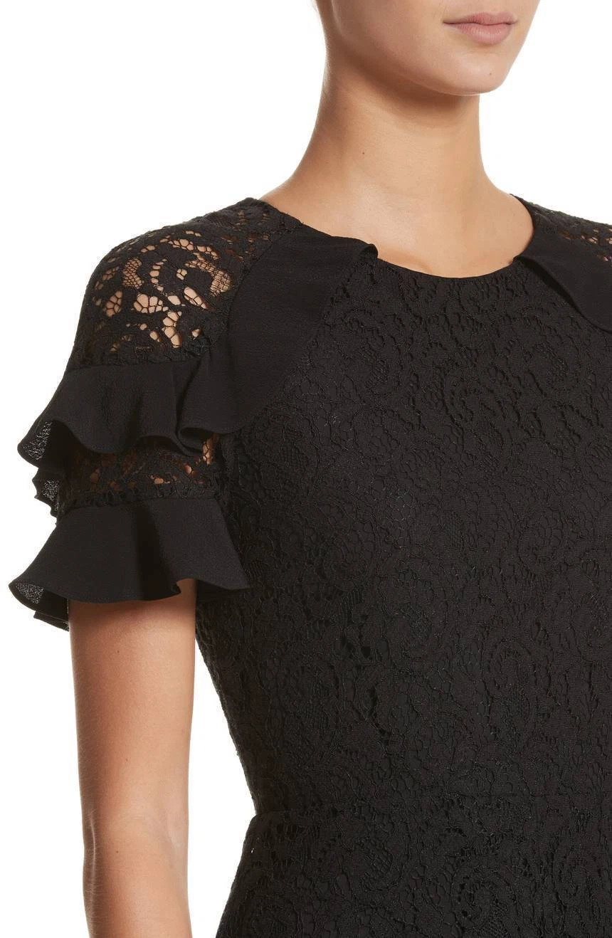 NUOVO abito in pizzo nero Burberry manica arricciata taglia 6 #DD124