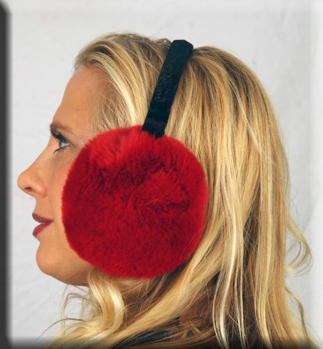 New Red Rex Rabbit Fur Ear Muffs - Picture 1 of 3