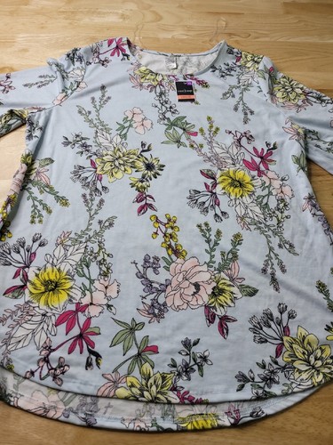 West Loop Floral Tunic Top Blouse Bow Sleeve Pale Blue X-Large Multicolor - Picture 2 of 5