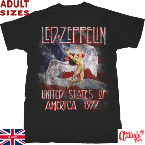 T-Shirt LED Zeppelin-Erwachsene Unisex-LED Zeppelin Amerika 1977 - Offizielle T-Shirts - Bild 1 von 1