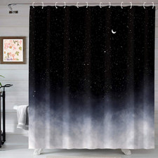 Black Shower Curtain,Stars and New Moon Bathroom Curtain Night Starry Sky Shower