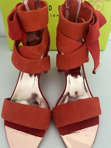 Ted Baker Red Suede Leather Block Heel Strappy Sandals Shoes Size UK 4 RRP£120 - Picture 8 of 12