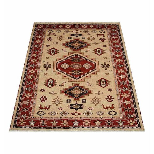 Hand Knotted Afghan Wool And Silk Area Rug Oriental Gold Red BBH Homes BBAF0101 - Picture 18 of 32