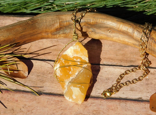 Orange Calcite Natural Stone Pendant Necklace for Energy Healing Sacral Chakra - Picture 2 of 6