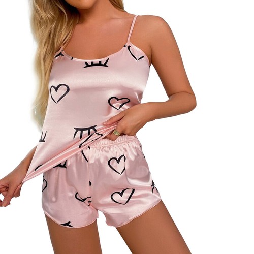 Women Silk Camisole Pajamas Shorts Set V-Neck Sleepwear PJS Set Soft Nightwear - Picture 10 of 82