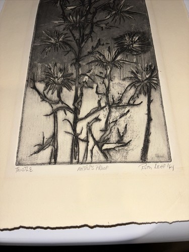 1964 Ruth Leaf American 1923-2015 AP Artist Proof Etching Thistle Pencil signed - Picture 5 of 7