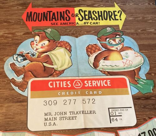 Org 1960s LARGE Cities Service Bay Window Posters Signs Eager Beaver Credit Card - Picture 2 of 24