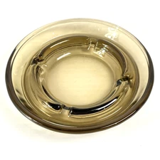 Vintage Glass Ashtray Smoke Brown Four Slots 5" Diameter Retro 70s 80s Decor